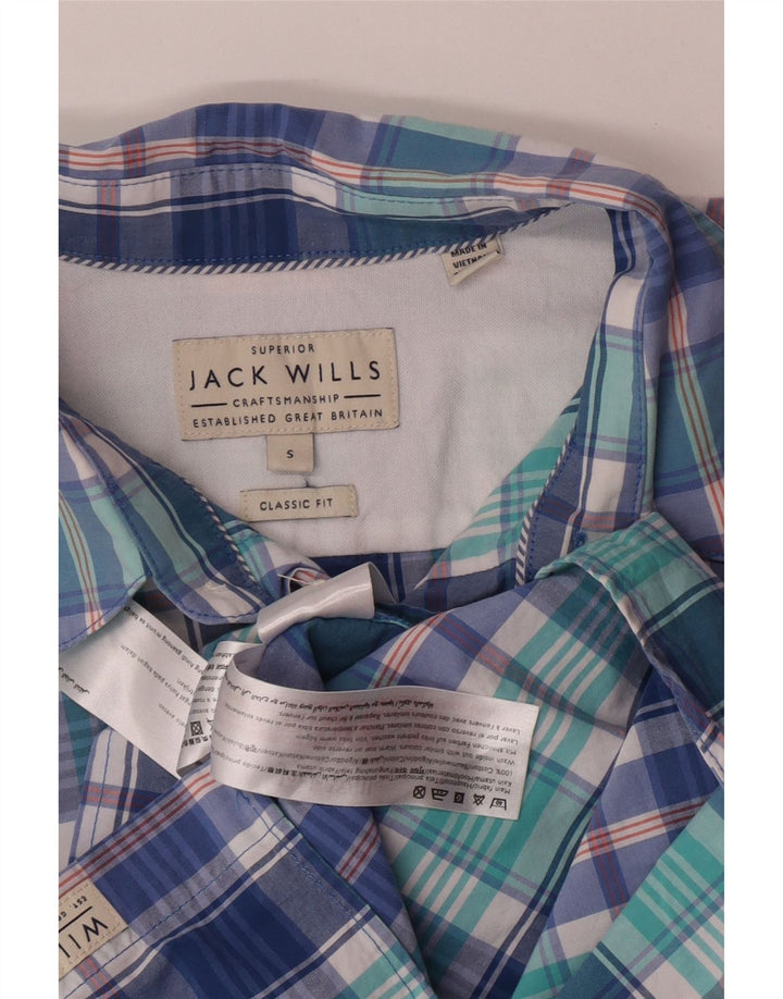Jack Wills Camisa masculina clássica de ajuste pequeno azul xadrez de algodão
