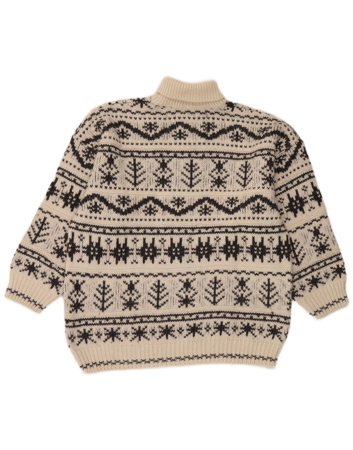 Suéter masculino vintage com gola redonda, médio off white Fair Isle acrílico