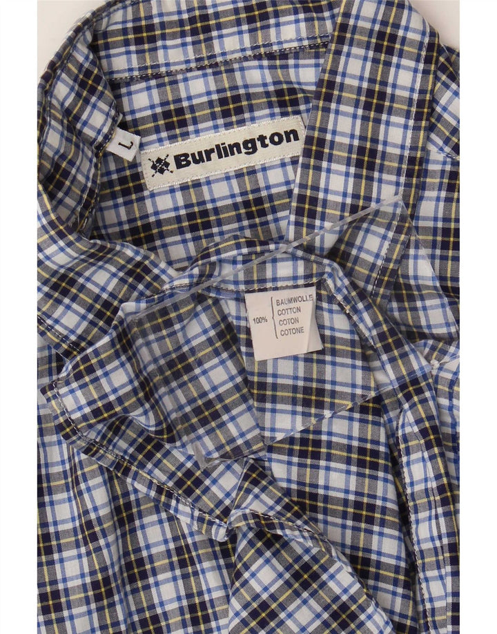 Camisa masculina de manga curta Burlington grande algodão xadrez azul