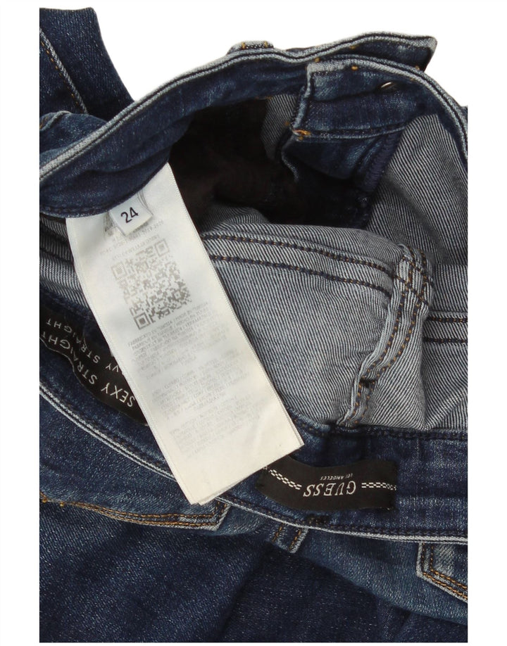 Guess Calça jeans feminina curvada reta W24 L26 algodão azul