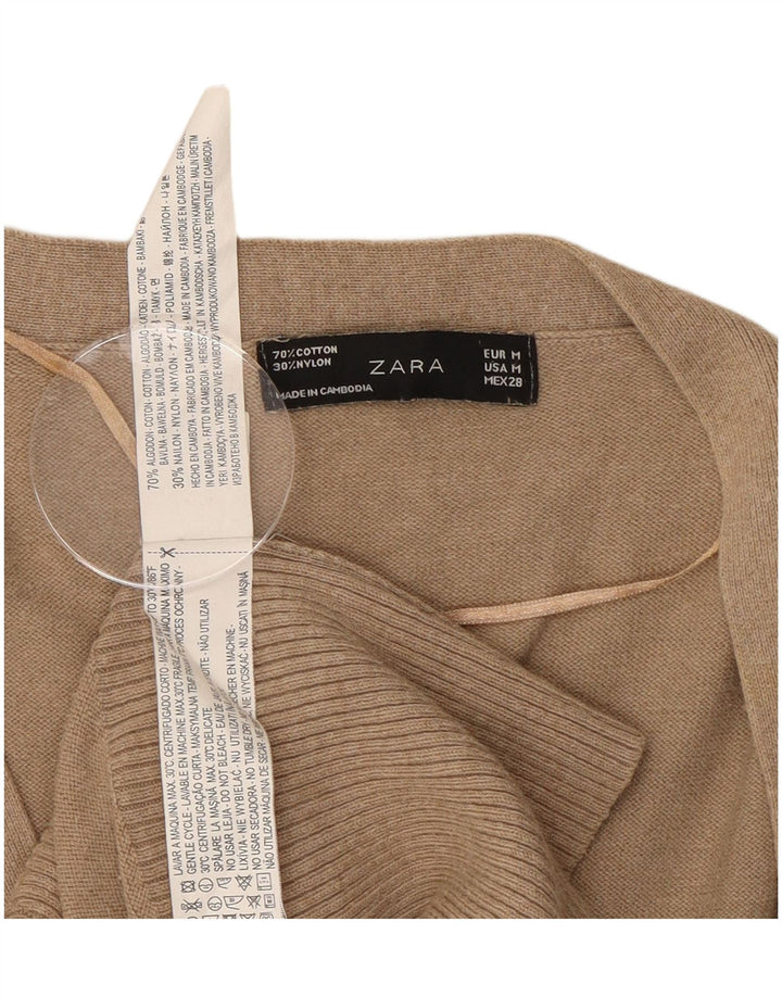 Suéter cardigã feminino Zara Longline Reino Unido 12 algodão bege médio