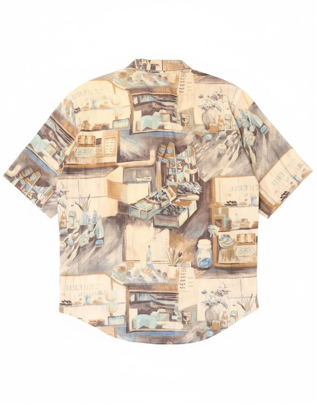 Camisa masculina Benetton Graphic manga curta XL bege patchwork algodão