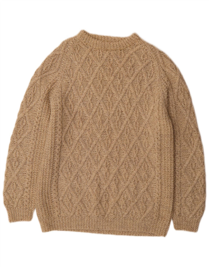 Suéter masculino vintage com gola redonda, médio bege geométrico
