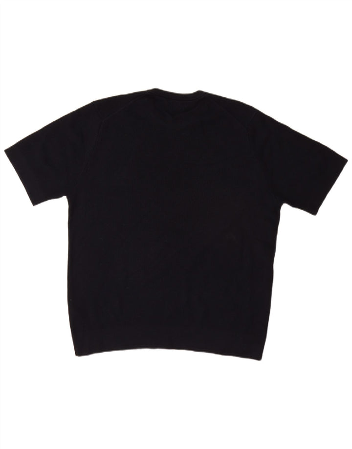 Suéter masculino Massimo Dutti de manga curta com gola redonda grande azul marinho