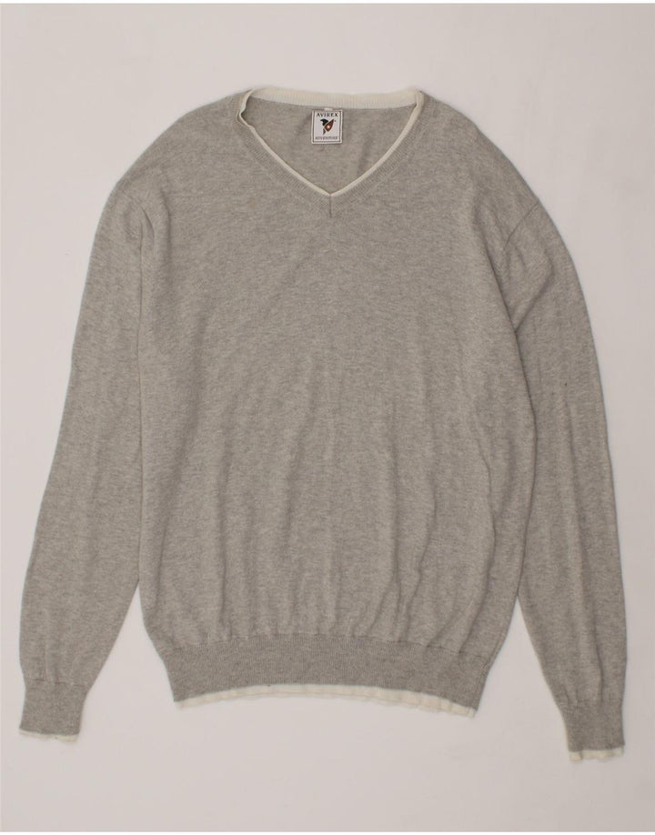 AVIREX Mens V-Neck Jumper Sweater XL Grey Cotton Vintage Avirex and Second-Hand Avirex from Messina Hembry 