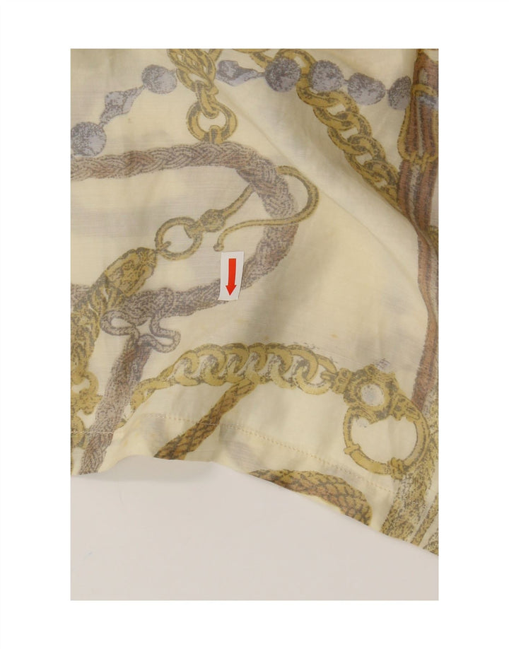 Blusa feminina VINTAGE com padrão abstrato Reino Unido 16 grande bege acrílico