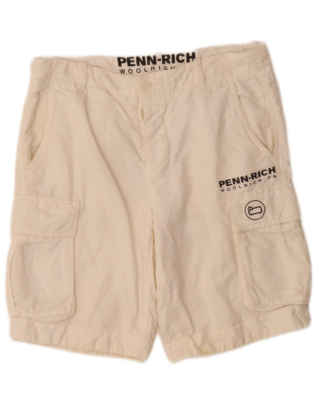 Shorts cargo masculino Woolrich Penn-Rich Graphic pequeno W29 linho branco