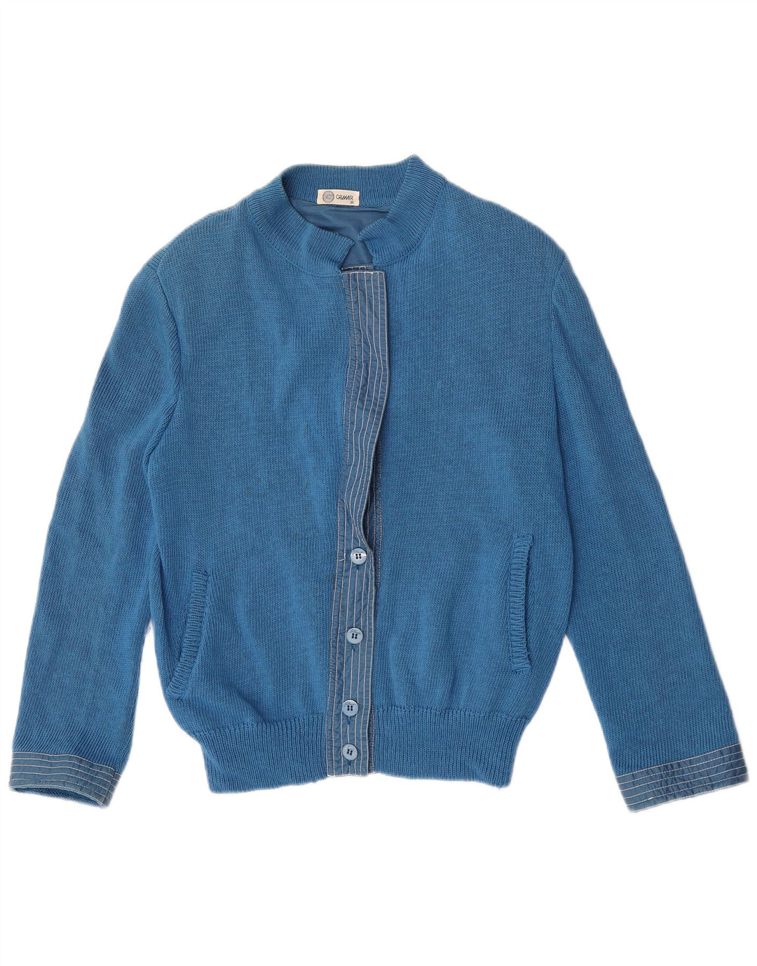 Suéter cardigã feminino vintage IT 44 lã azul médio