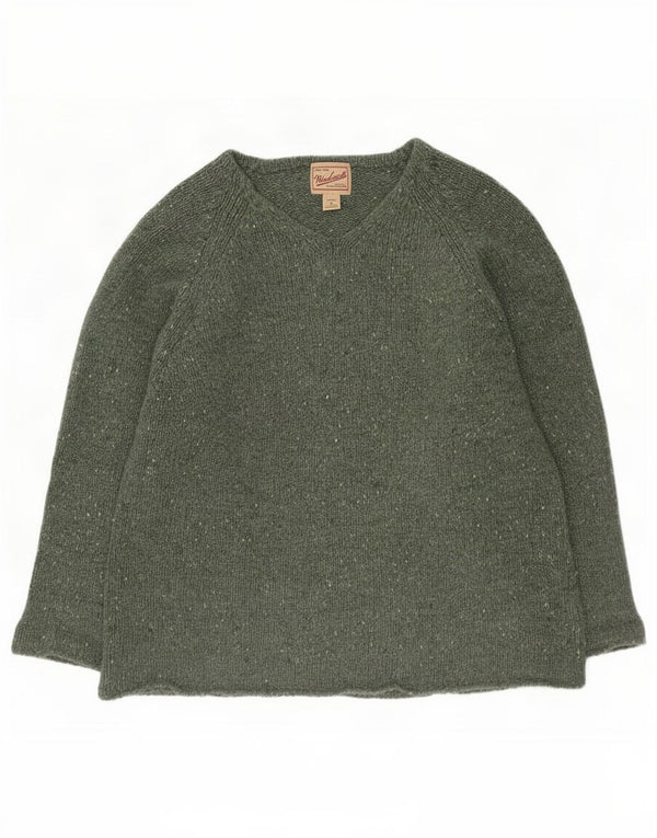 Suéter feminino Woolrich grande com decote em V Reino Unido 18 XL verde manchado