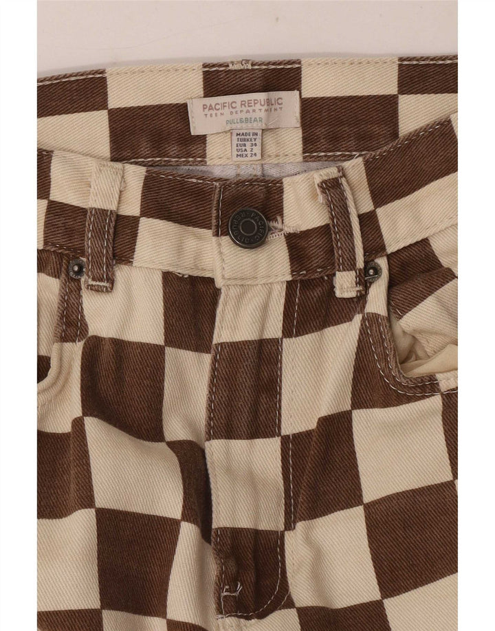 Jeans retos femininos Pull & Bear EU 34 XS W24 L31 marrom geométrico