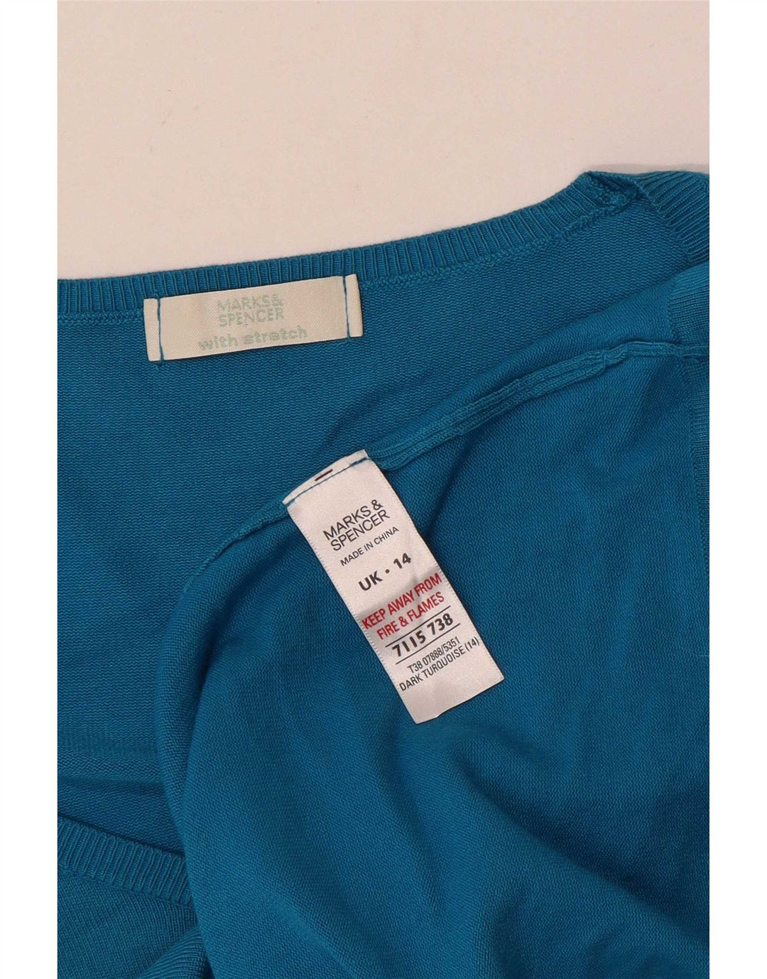 Marks & Spencer Top feminino elástico manga comprida Reino Unido 14 viscose azul médio