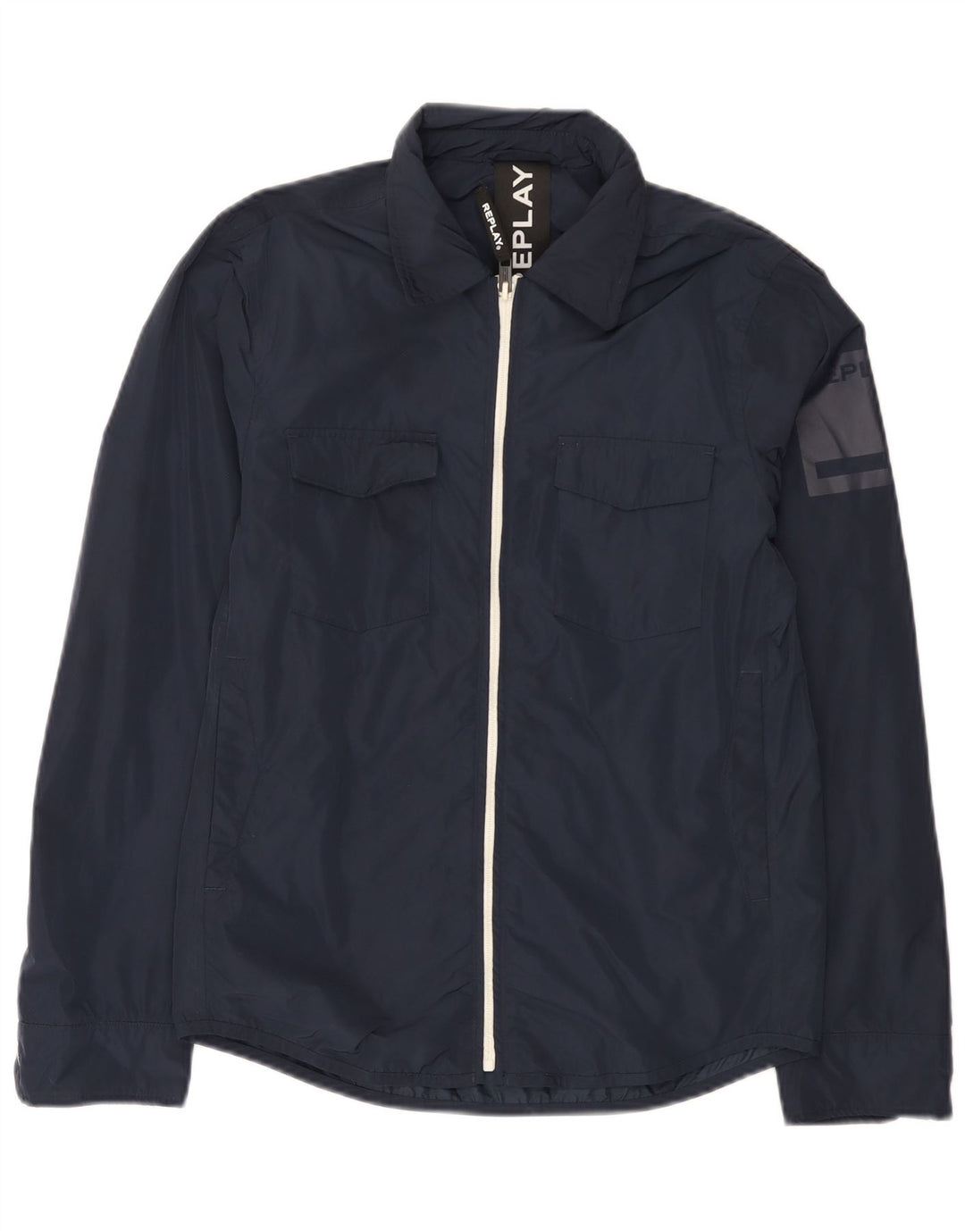 Jaqueta de chuva masculina Replay Graphic UK 36 poliéster azul marinho pequeno