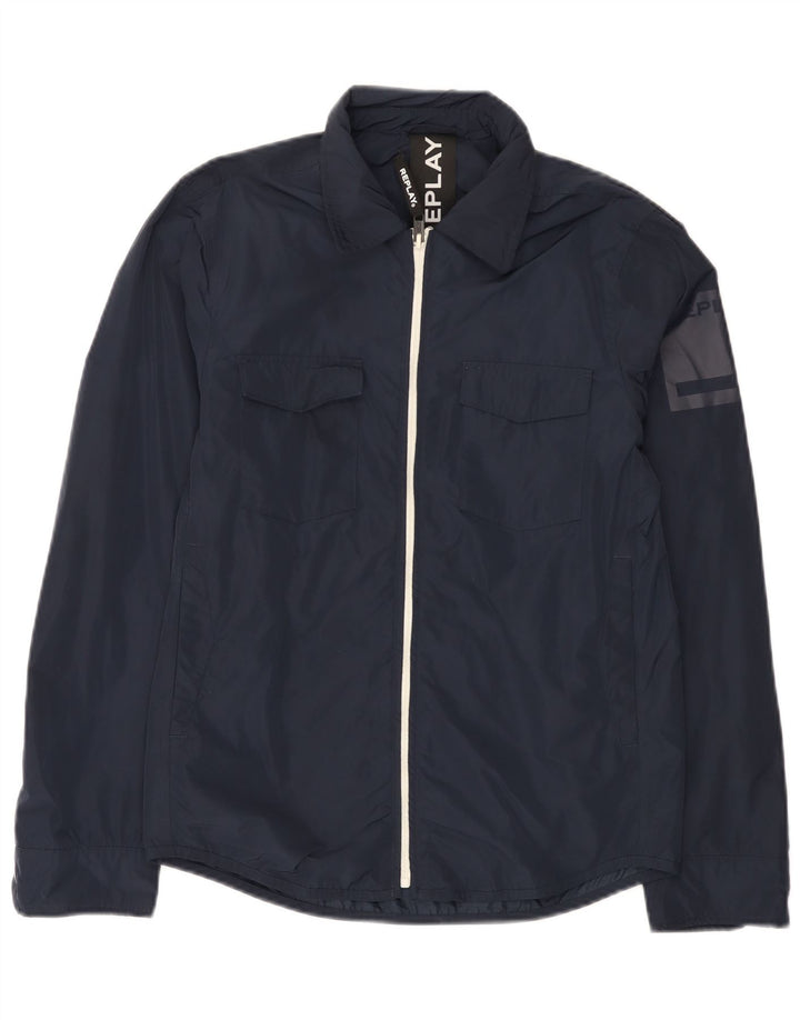 Jaqueta de chuva masculina Replay Graphic UK 36 poliéster azul marinho pequeno