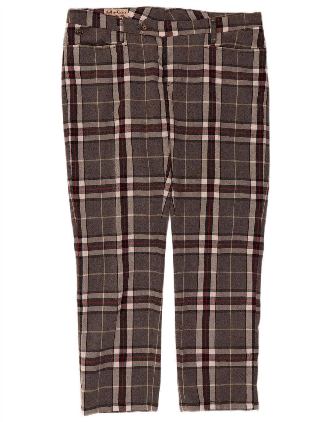 MARLBORO CLASSICS Calça feminina reta casual W34 L27 xadrez cinza