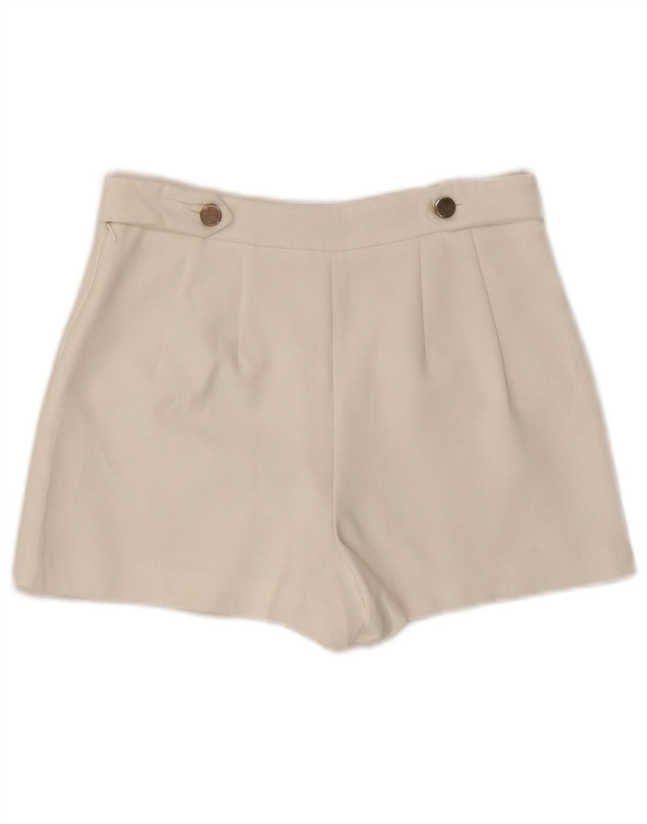 Calça feminina Zara Trafaluc cintura alta pequena W26 poliéster branco