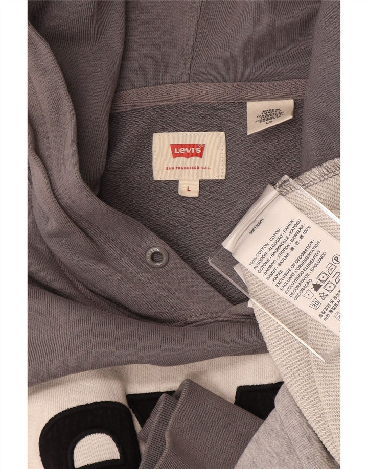 Suéter com capuz gráfico masculino LEVI'S grande algodão colorblock cinza