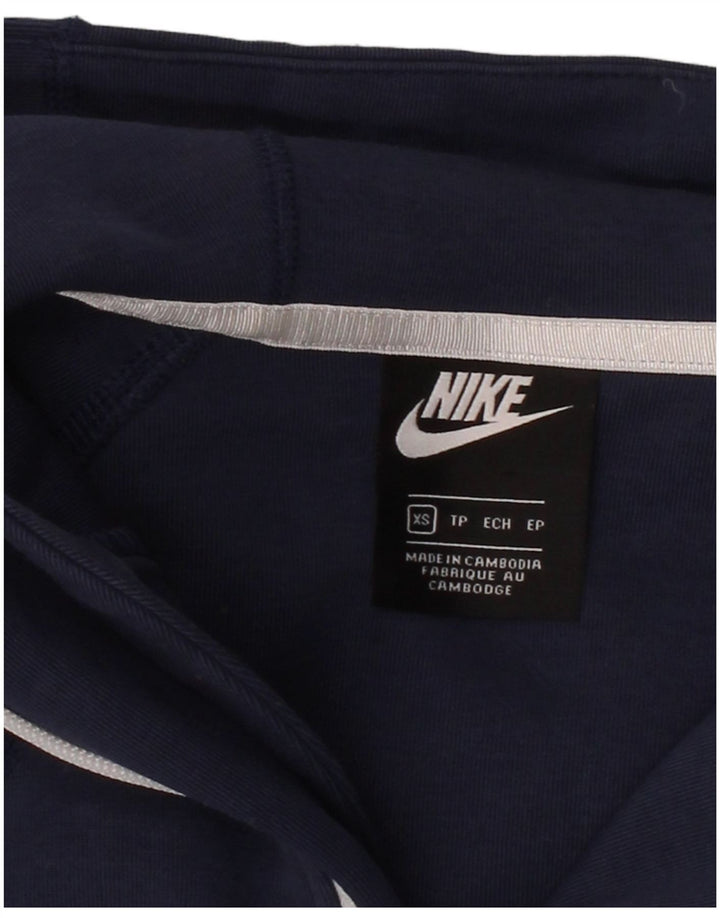 Suéter feminino Nike com capuz e zíper UK 6 XS azul marinho algodão