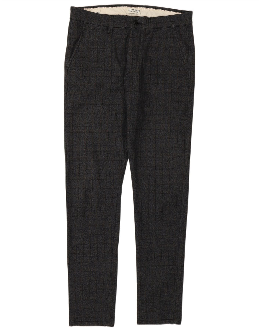 Calça masculina Jack & Jones Marco Slim casual W32 L34 cinza xadrez poliéster