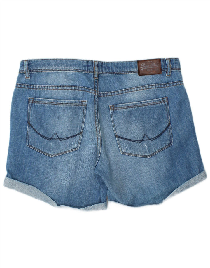 Shorts jeans feminino Superdry desgastado W30 algodão azul médio
