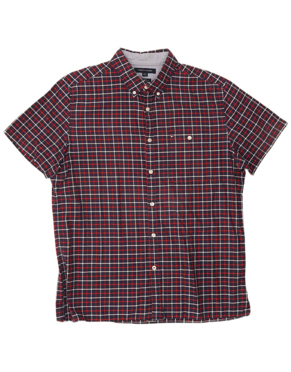 Tommy Hilfiger Camisa masculina de manga curta slim fit grande xadrez azul marinho