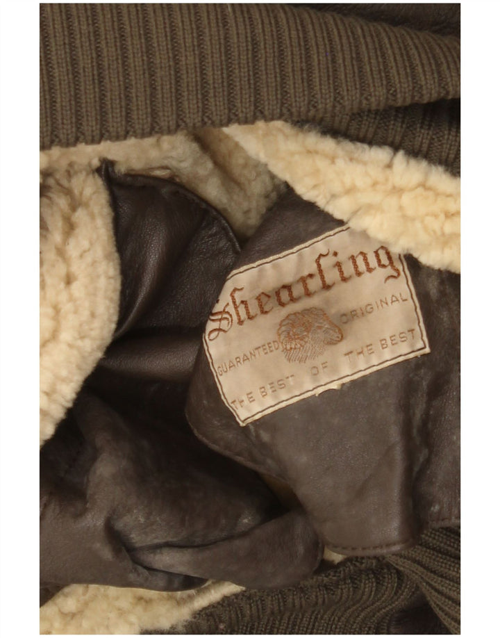 Jaqueta masculina vintage Bomber Shearling UK 36 pequena marrom