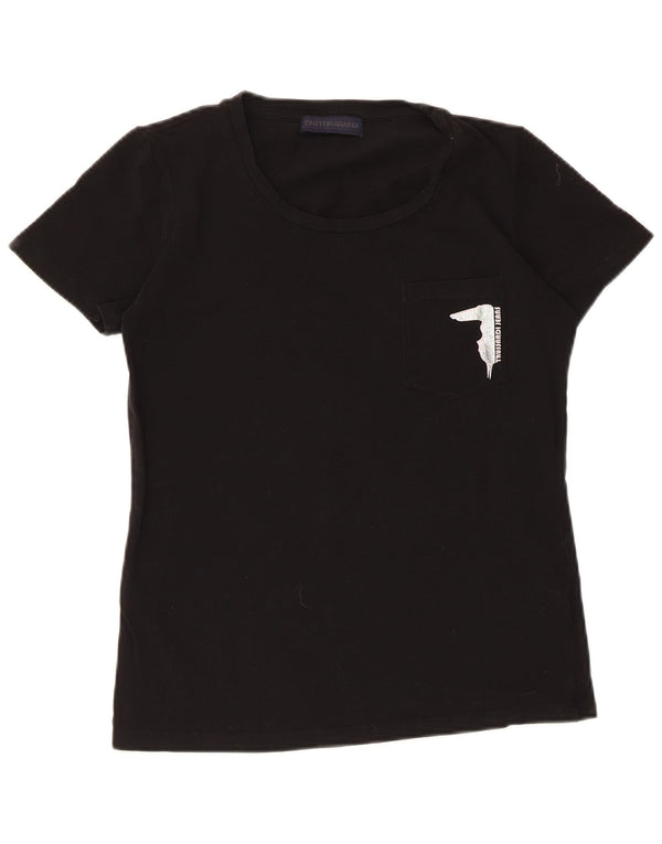 Camiseta feminina Trussardi de manga curta com estampa gráfica UK 12 médio preto