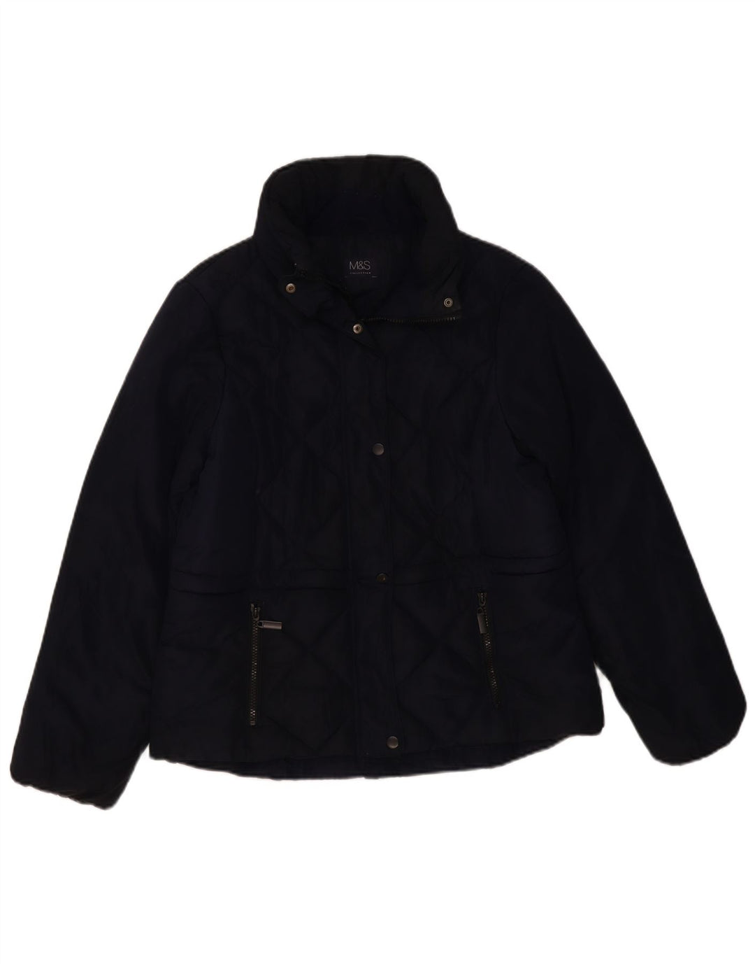 Jaqueta acolchoada feminina Marks & Spencer UK 12 poliéster azul marinho médio