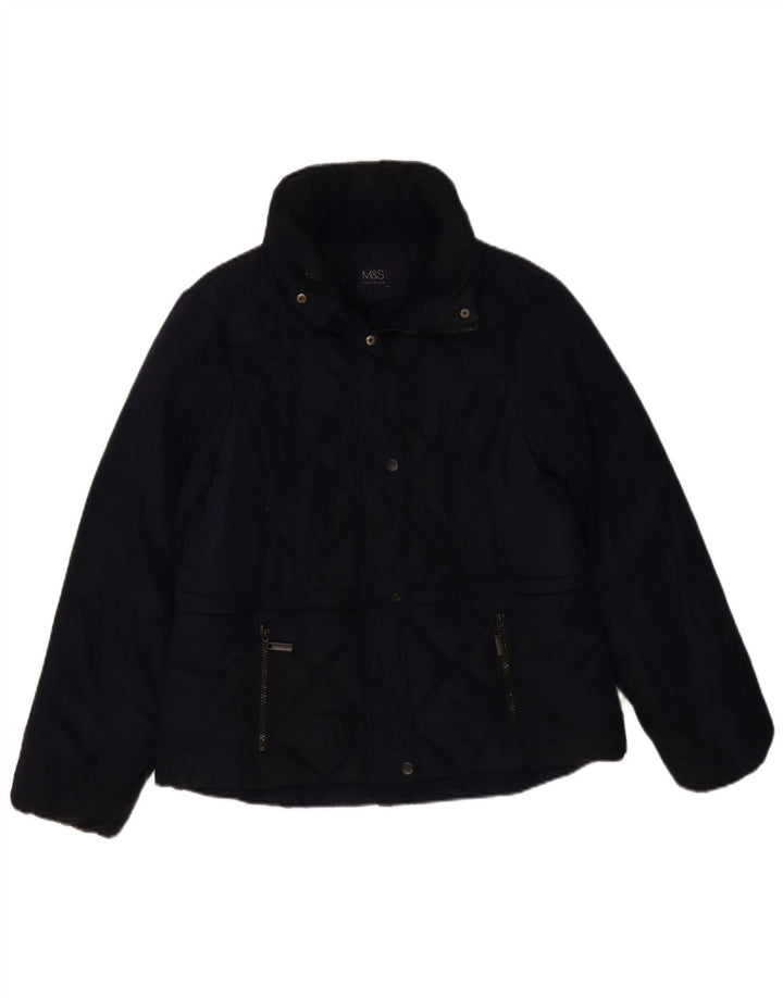 Jaqueta acolchoada feminina Marks & Spencer UK 12 poliéster azul marinho médio