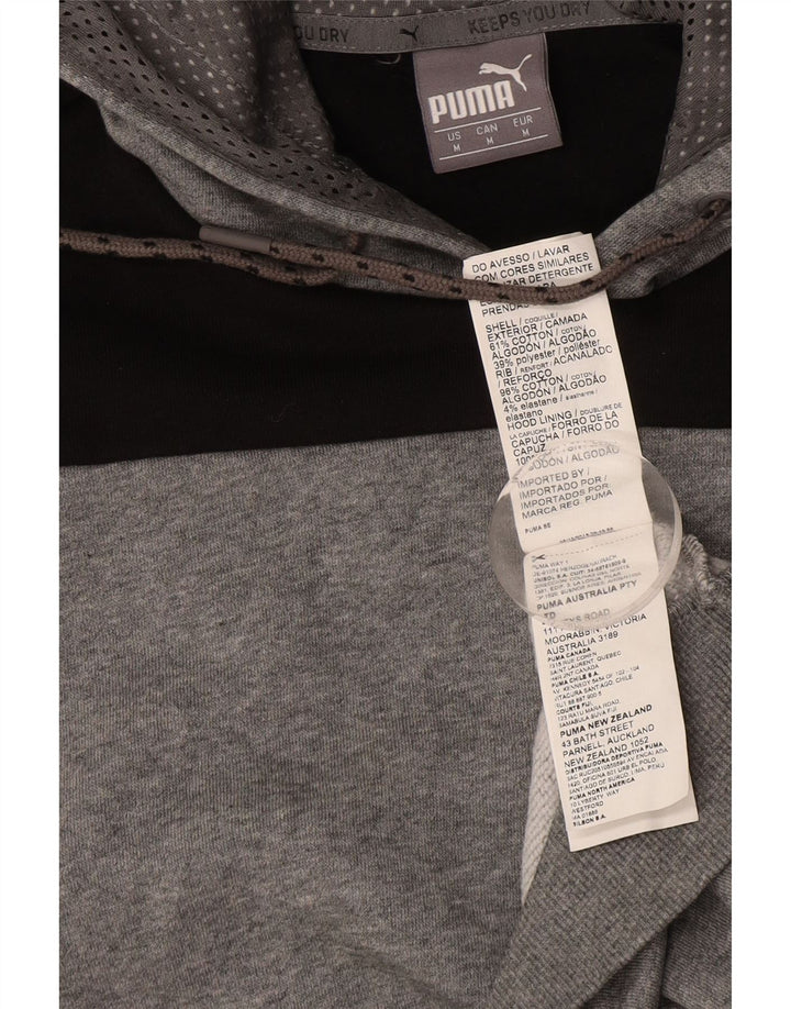 PUMA Mens Graphic Hoodie Jumper Médio Cinza Colourblock Algodão