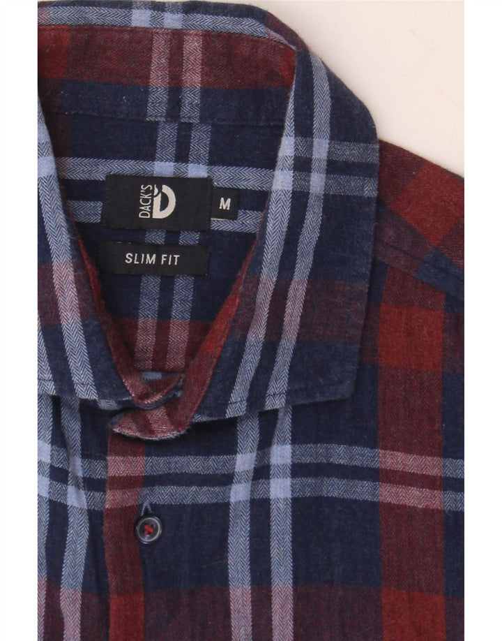 DACK'S Mens Slim Fit Shirt Medium Navy Blue Plaid Cotton Vintage Dack's and Second-Hand Dack's from Messina Hembry 
