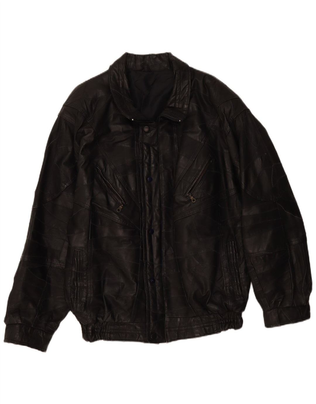 Jaqueta de couro masculina vintage UK 40 patchwork preto grande