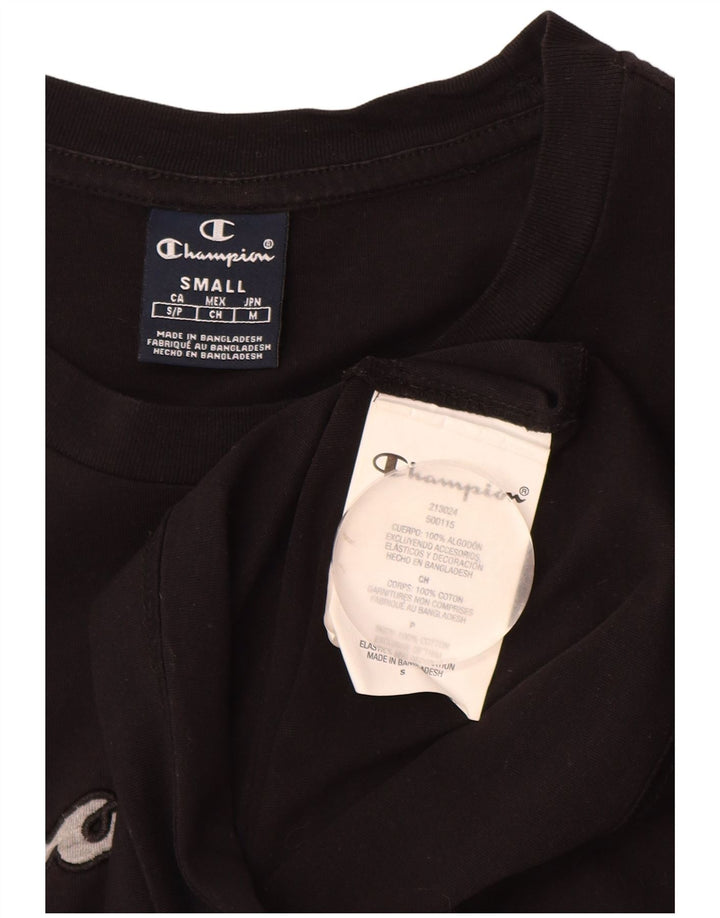 CAMPEÃO Camiseta masculina gráfica top pequeno algodão preto