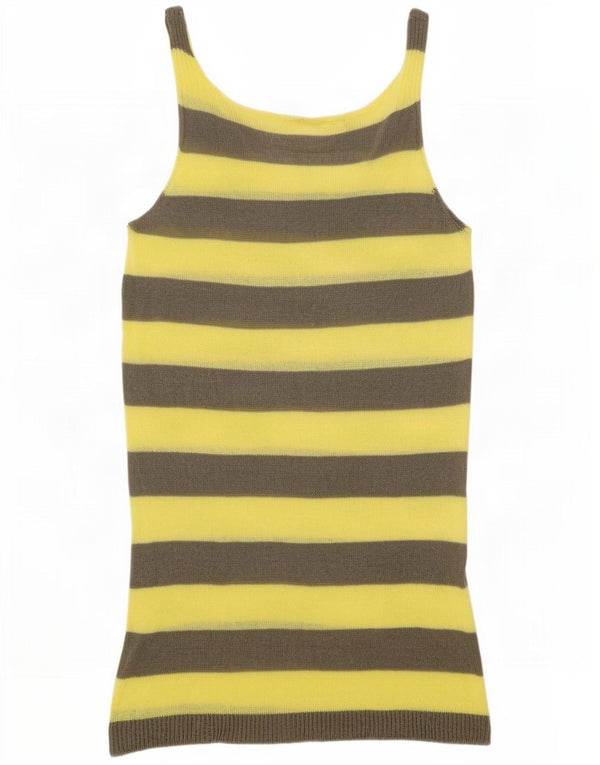 Vestido jumper feminino Stefanel sem mangas Reino Unido 12 listrado amarelo médio