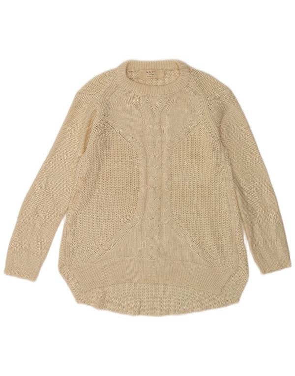 Zara Suéter feminino com gola canoa e gola redonda UK 10 pequeno off white