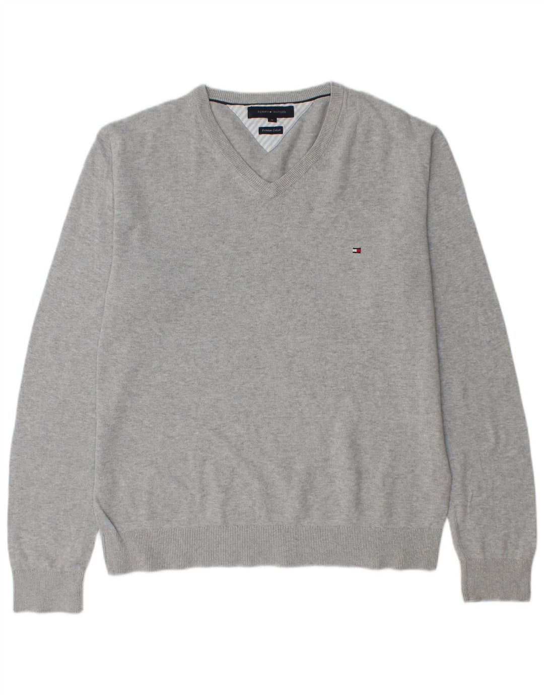 Suéter masculino TOMMY HILFIGER com decote em V XL algodão cinza