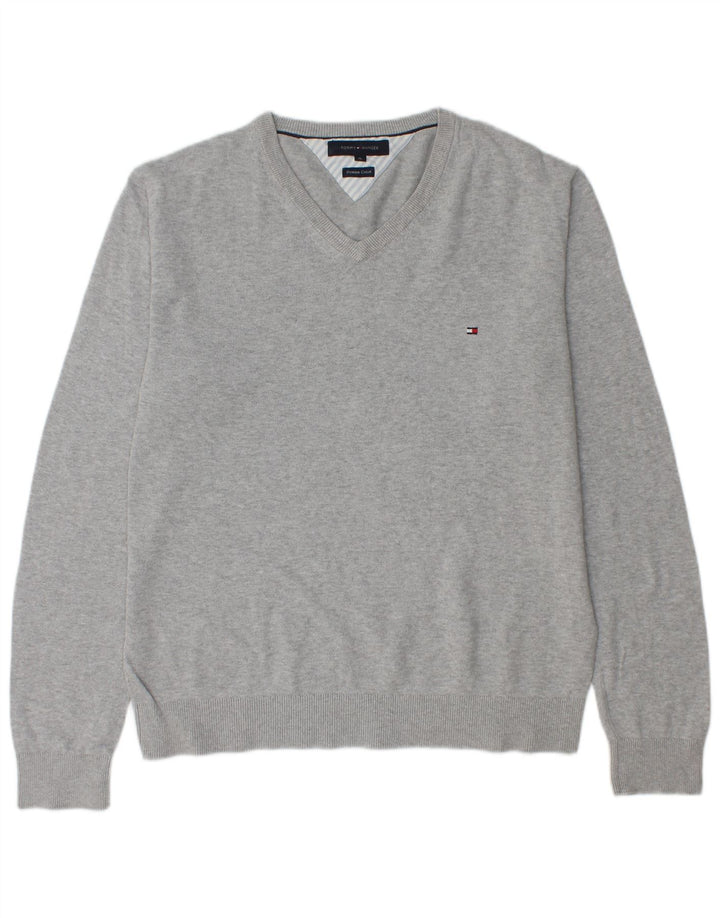 Suéter masculino TOMMY HILFIGER com decote em V XL algodão cinza