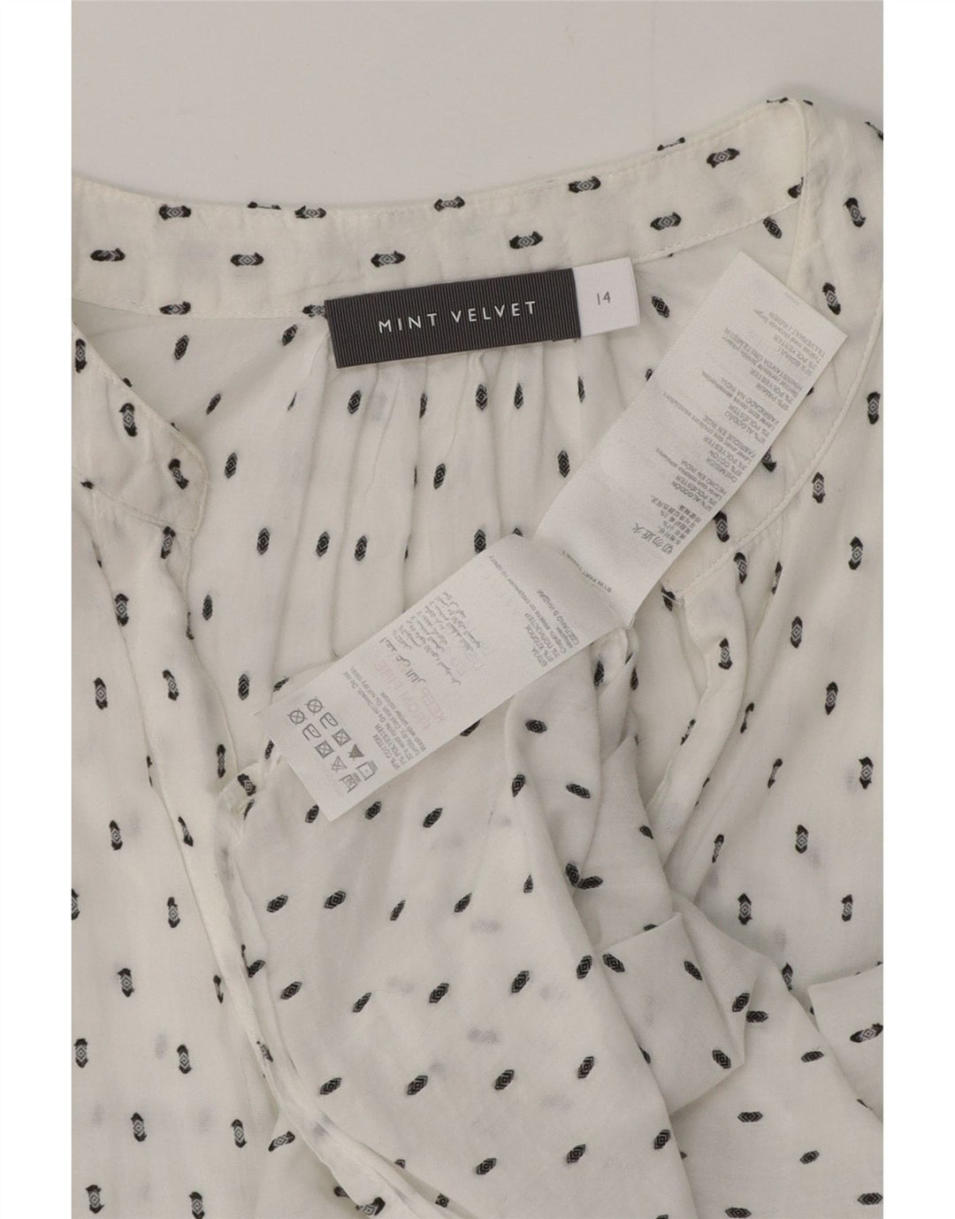 Blusa feminina MINT VELVET com camisa gráfica Reino Unido 14 grande algodão floral branco