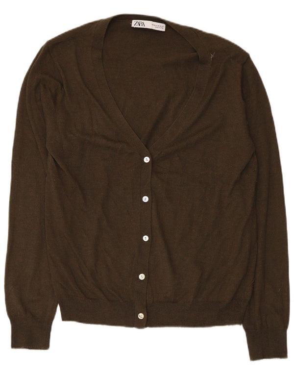 Suéter cardigã feminino Zara UK 12 médio cáqui