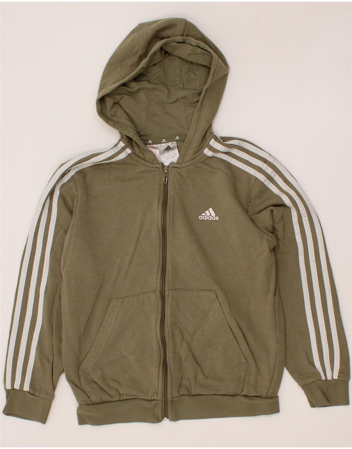 ADIDAS Boys Zip Hoodie Sweater 11-12 Years Khaki Vintage Adidas and Second-Hand Adidas from Messina Hembry 