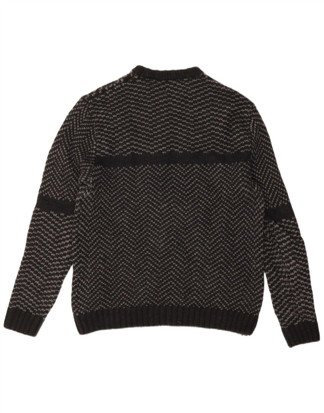 Zara Suéter masculino com gola redonda grande preto Chevron Nylon