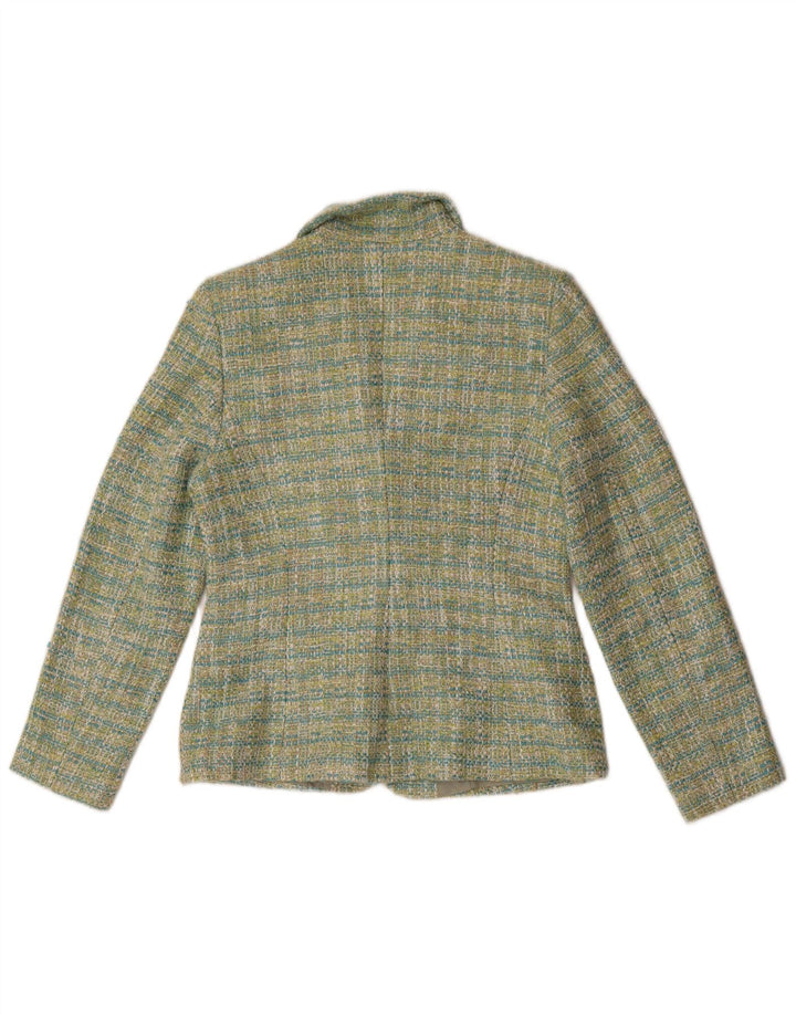 Revestimento do blazer dos 3 botões das mulheres do vintage poliéster verde pequeno da verificação TI 40