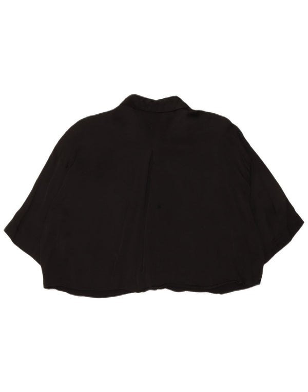 Zara blusa feminina oversized manga 3/4 cropped Reino Unido 14 médio preto