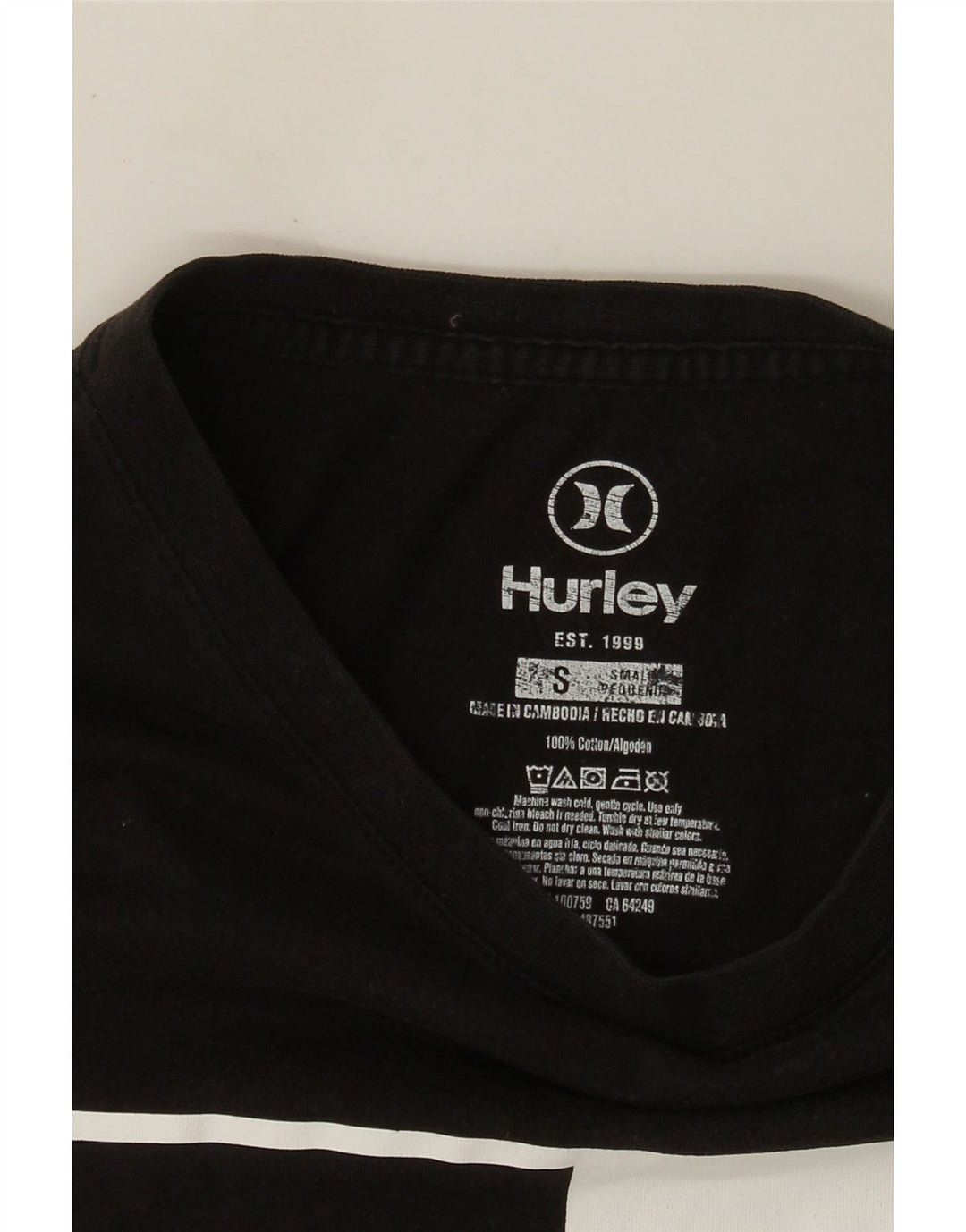 Hurley Camiseta masculina gráfica top pequeno algodão preto