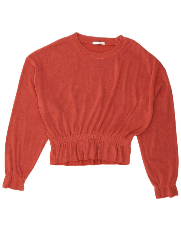 Zara Blusa feminina oversized cropped manga comprida top Reino Unido 10 pequeno laranja