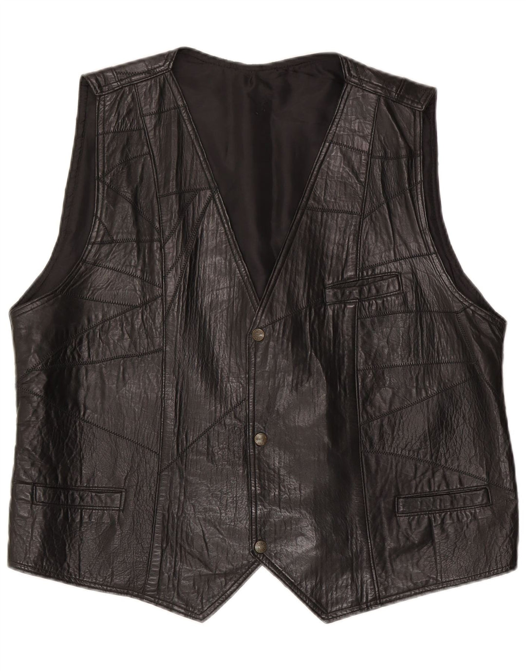 Colete de couro masculino vintage grande preto