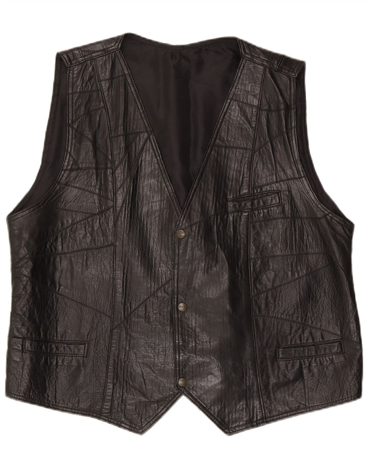 Colete de couro masculino vintage grande preto