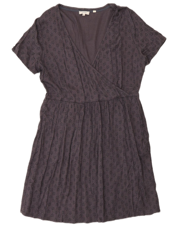 Vestido evasê feminino Fat Face Reino Unido 12 Viscose geométrica roxa média