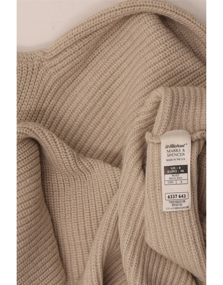 Suéter feminino Marks & Spencer com gola tartaruga Reino Unido 8 pequeno bege