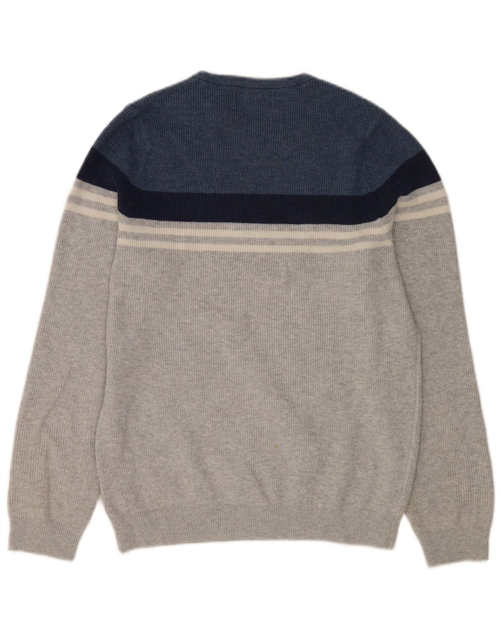 Suéter masculino Marks & Spencer com gola redonda e bloco colorido cinza pequeno