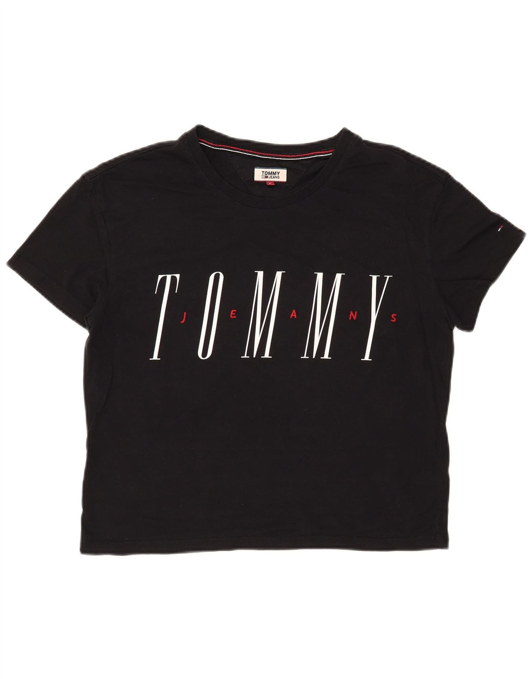 TOMMY HILFIGER Camiseta feminina cropped grande com estampa gráfica Reino Unido 10 pequena preta